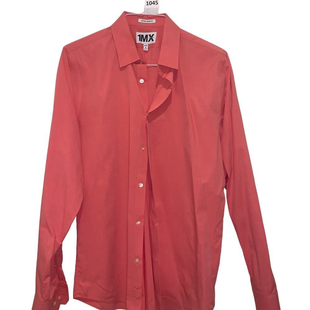 Express 1MX, Men's Coral, Pink, Salmon, Persimmon, Dress Shirt, Long Sleeve, LG